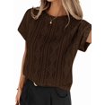 thumbnail image 3 of Hauts d'Été à Manches Courtes pour Femmes en Tricot Texturé Col Rond T-Shirts pour Enseignants Marron TG, 3 of 9