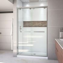 DreamLine Encore 36 in. D x 48 in. W x 78 3/4 in. H Bypass Shower Door in Brushed Nickel with Center Drain White Base Kit