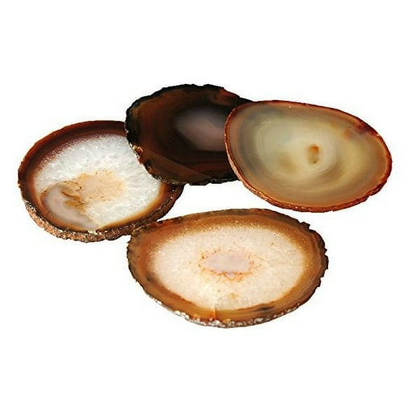 JIC Gem Natural Agate Coasters 4 Pcs with Rubber Bumper 3-3.5" with free Rubber Bumper, Home Décor, Kitchen Décor, Good Gift