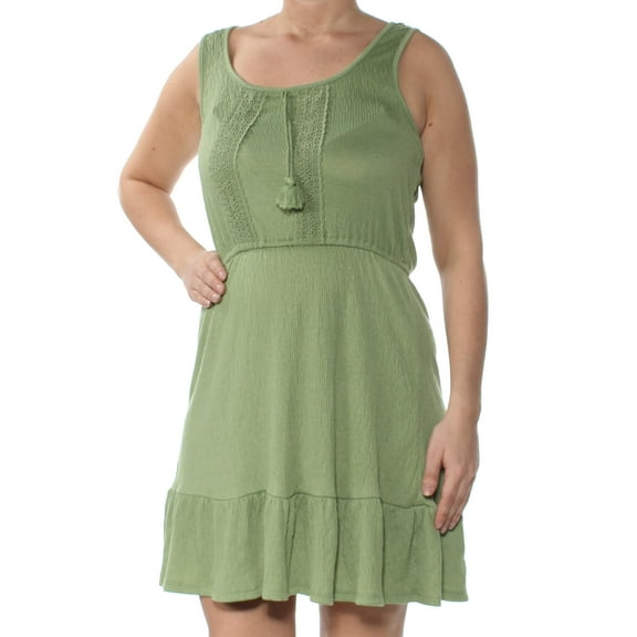 BEBOP Womens Green Ruffled Sleeveless Above The Knee Peasant Dress Juniors Size: L