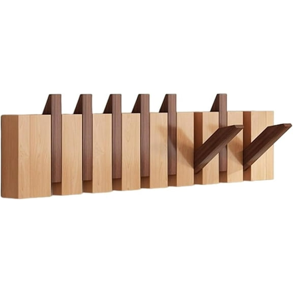 Coat Rack Wall Mount, Wooden Coat Rack, Piano Key Coat Rack, 10 Hooks Flip Down Wall Hook Rack, Beech and Beech