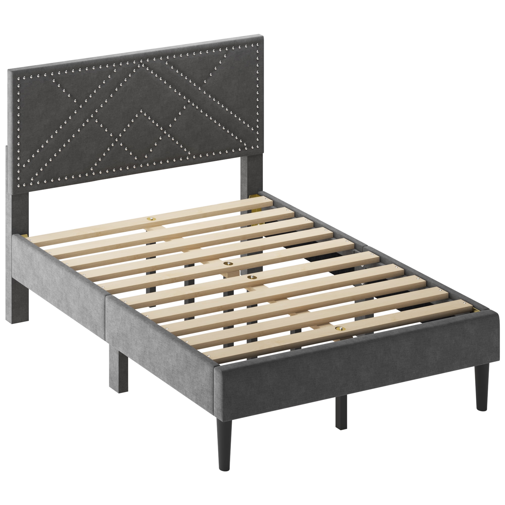 Yoneston Full Size Storage Bed Frame with Linen Upholstered Headboard and Under-Bed Storage, No Box Spring Needed, Quiet Gliding & Heavy Duty Support, Carbon Gray