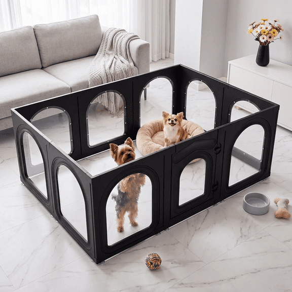Acrylic Dog Playpen Indoor, 23.6" H 10 Panels Clear Dog Play Pen for Small Dogs & Puppies, Tool-Free Setup Puppy Playpen, Modern Pet Playpen for Cats, Rabbits & Small Pets Corral para Perros Black