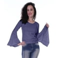 thumbnail image 3 of Moomaya Womens Long Bell Sleeves Tshirt Top Round Neck Plain Casual Fit Summer Tee Tops, 3 of 6
