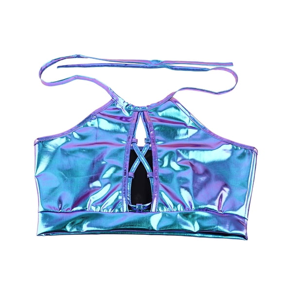 EeaseMX Chaleco azul sexy para mujer con tirantes colgantes, corpiño calado, camiseta sin mangas, cómodo y elegante para escenarios de discotecas, talla S