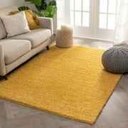 Well Woven Solid Color Yellow Soft Shag Area Rug