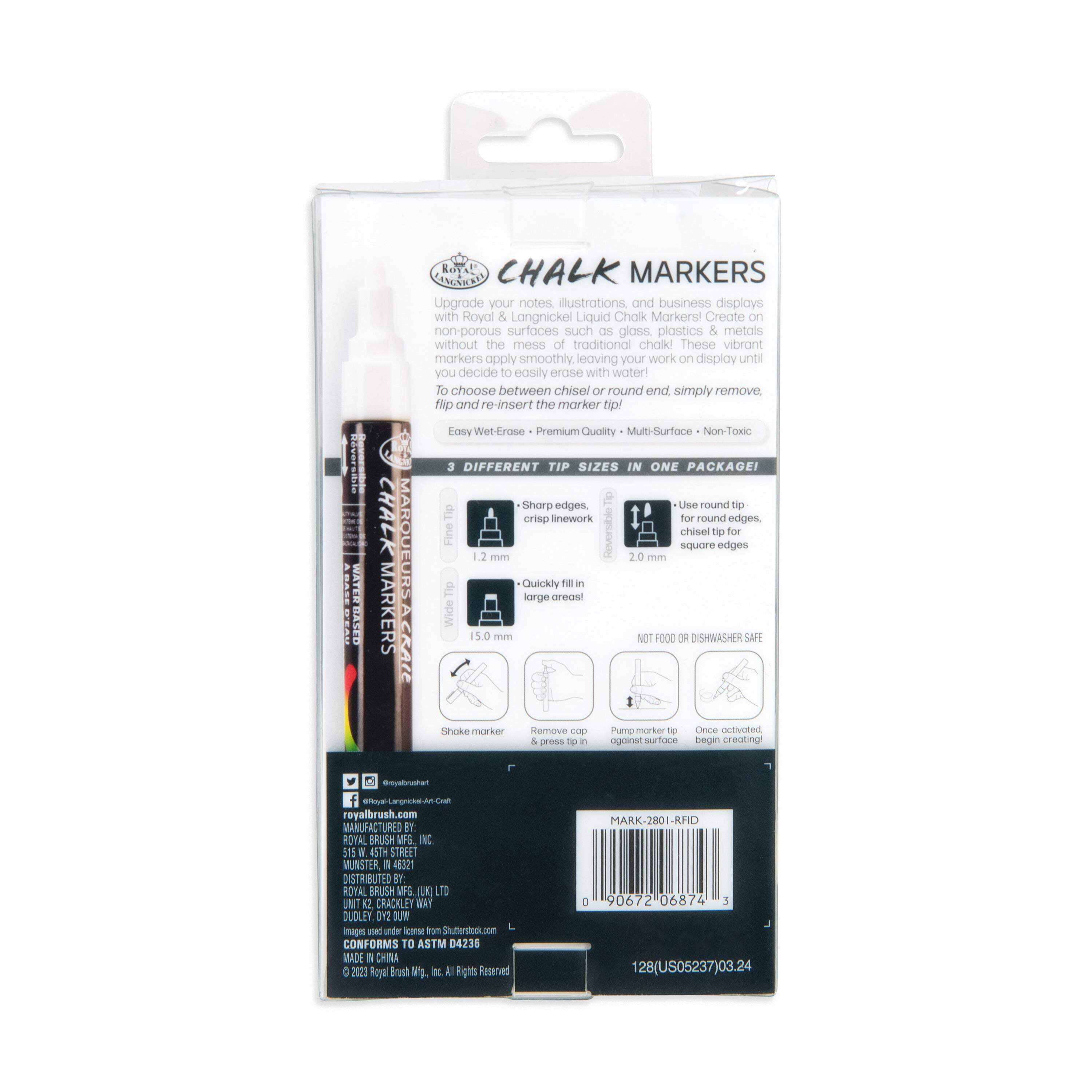 Royal & Langnickel Chalk Markers , Variable Tip Sizes, White, 3 Pack