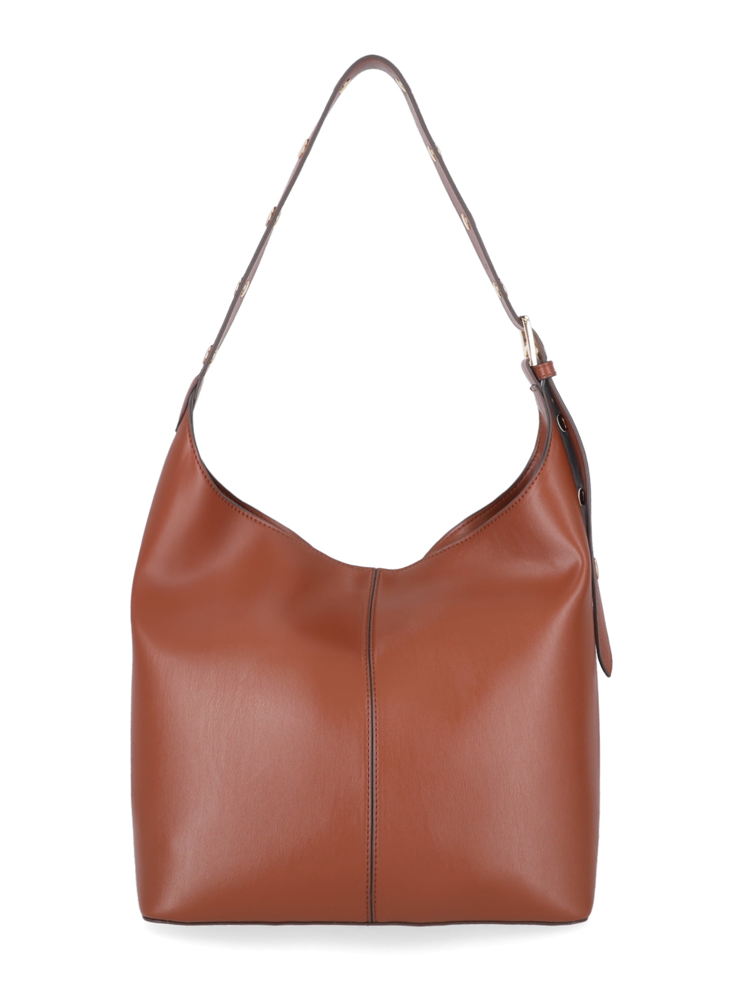 Time and Tru Women's Shively Faux Leather Bucket Handbag, Cognac