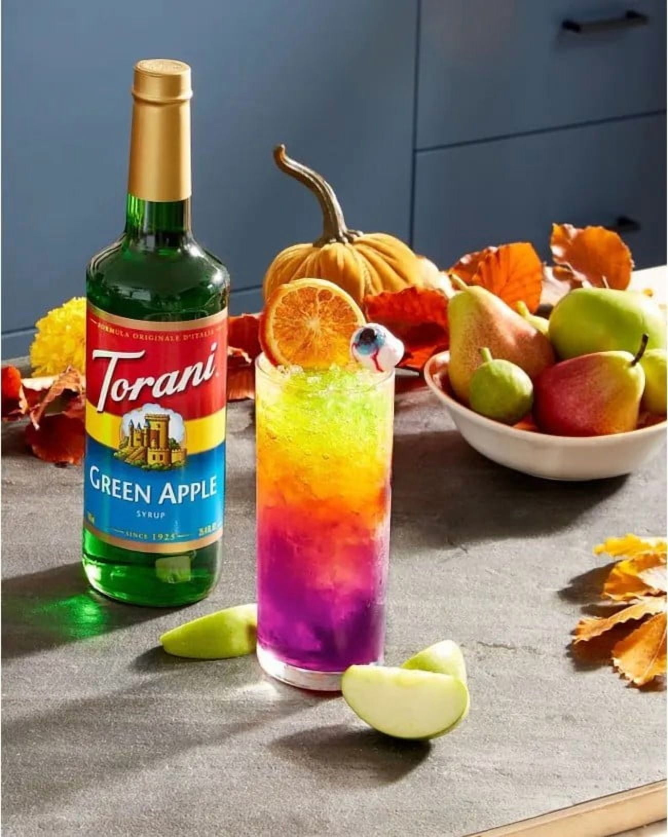 Torani Green Apple Flavouring Syrup, 25.4 fl oz (750ml) Glass Bottle with Absol Gold Pump