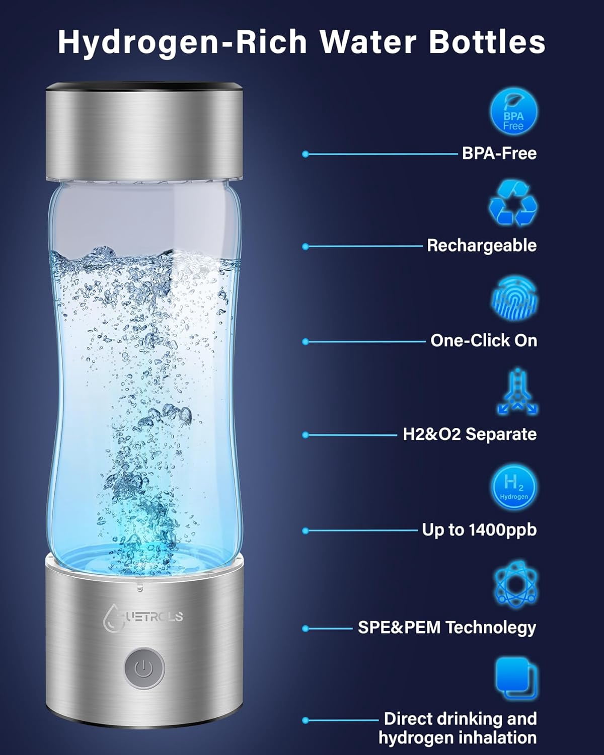 Echo Go SPE and PEM Technology Borosilicate Glass Water Bottle