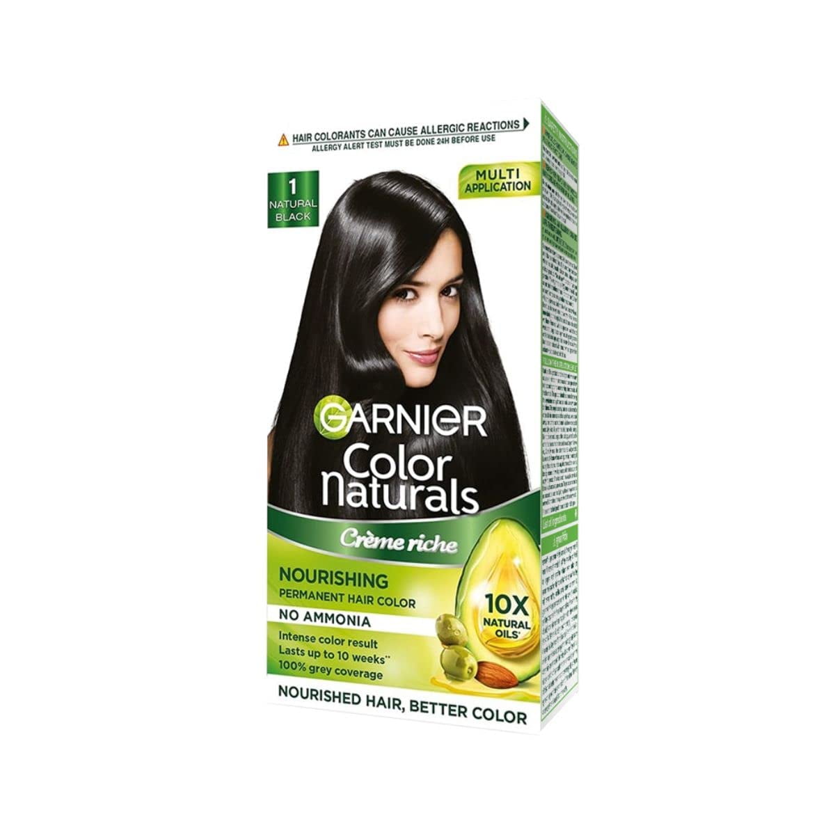 Garnier Color Naturals Crème hair color, Shade 1 Natural Black, 70ml + 60g Garnier Color Naturals Crème hair color, Shade 1 Natural Black, 70ml + 60g