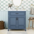 thumbnail image 3 of Miekor Furniture 30" Bathroom Vanity with Ceramic Sink,Solid Wood Frame Bathroom Storage Cabinet with Soft Closing Doors, Retro Style, Blue 77947, 3 of 11
