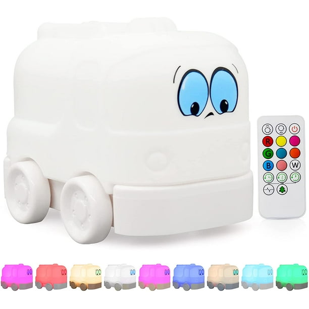 Luz nocturna para niños, linda luz nocturna de silicona con forma de camión de bomberos con control remoto, recargable por USB y portátil, cambia de color, para bebés y niños, regalo de guardería para