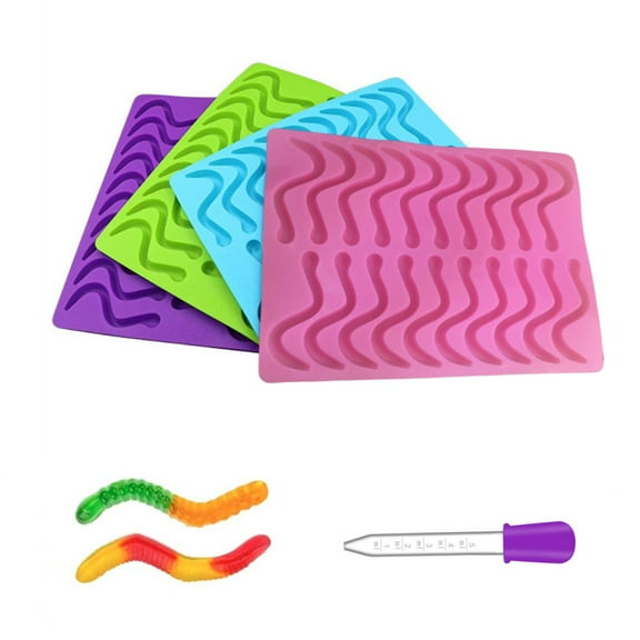 Naisfei 4 Pack  Gummy Worm Silicone Molds,Non-Stick Halloween Silicone Worm Molds for Chocolate Gummy Candy 20 Cavity , Available in Oven Fridge Microwave Oven Freezer