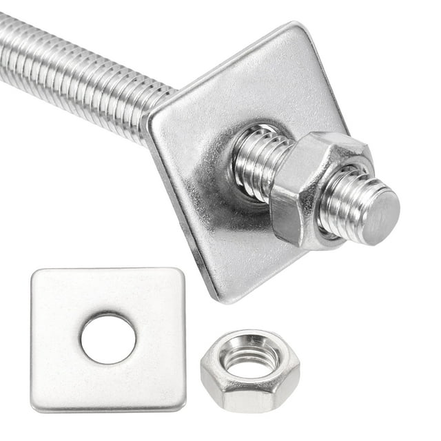 M8x130mm Fully Threaded Rod, 1Set 304 Stainless Steel Threaded Rods Bar Studs Right Hand Threads with Nut Square Washer for Structural Anchoring Fastening Screw