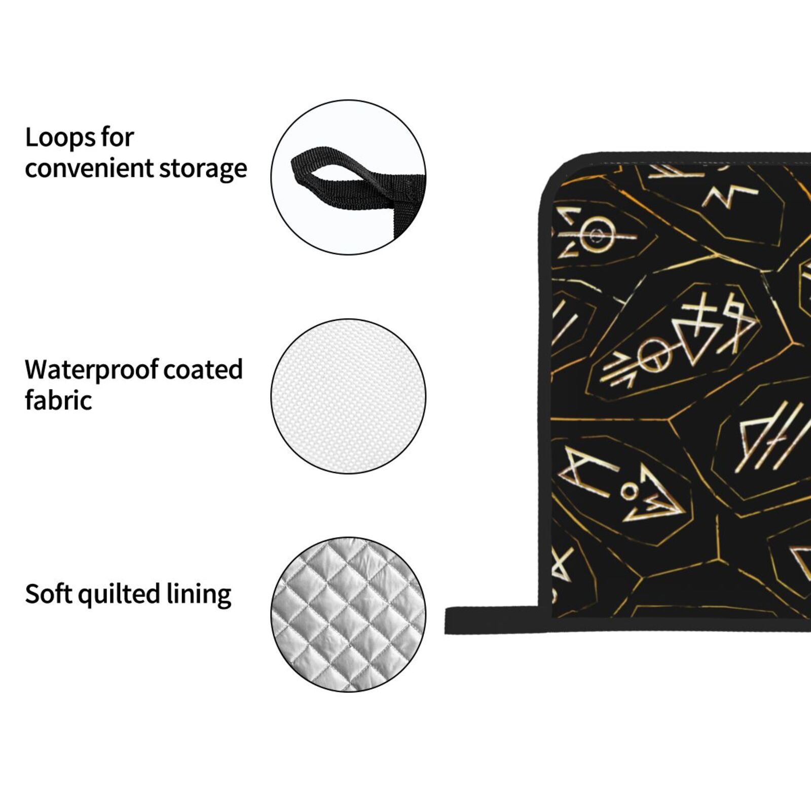 Gold Black Ancient Runes 4Pcs Oven Mitts and Pot Holders Sets Oven Kitchen Gloves Hot Pads for Cooking BBQ Baking Grilling