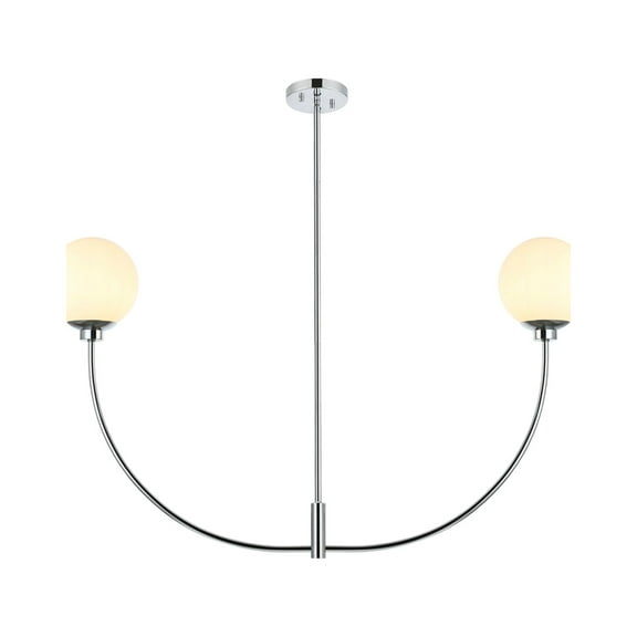 Living District Nyomi 24" 2-Light Metal/Glass Chandelier in Chrome/White