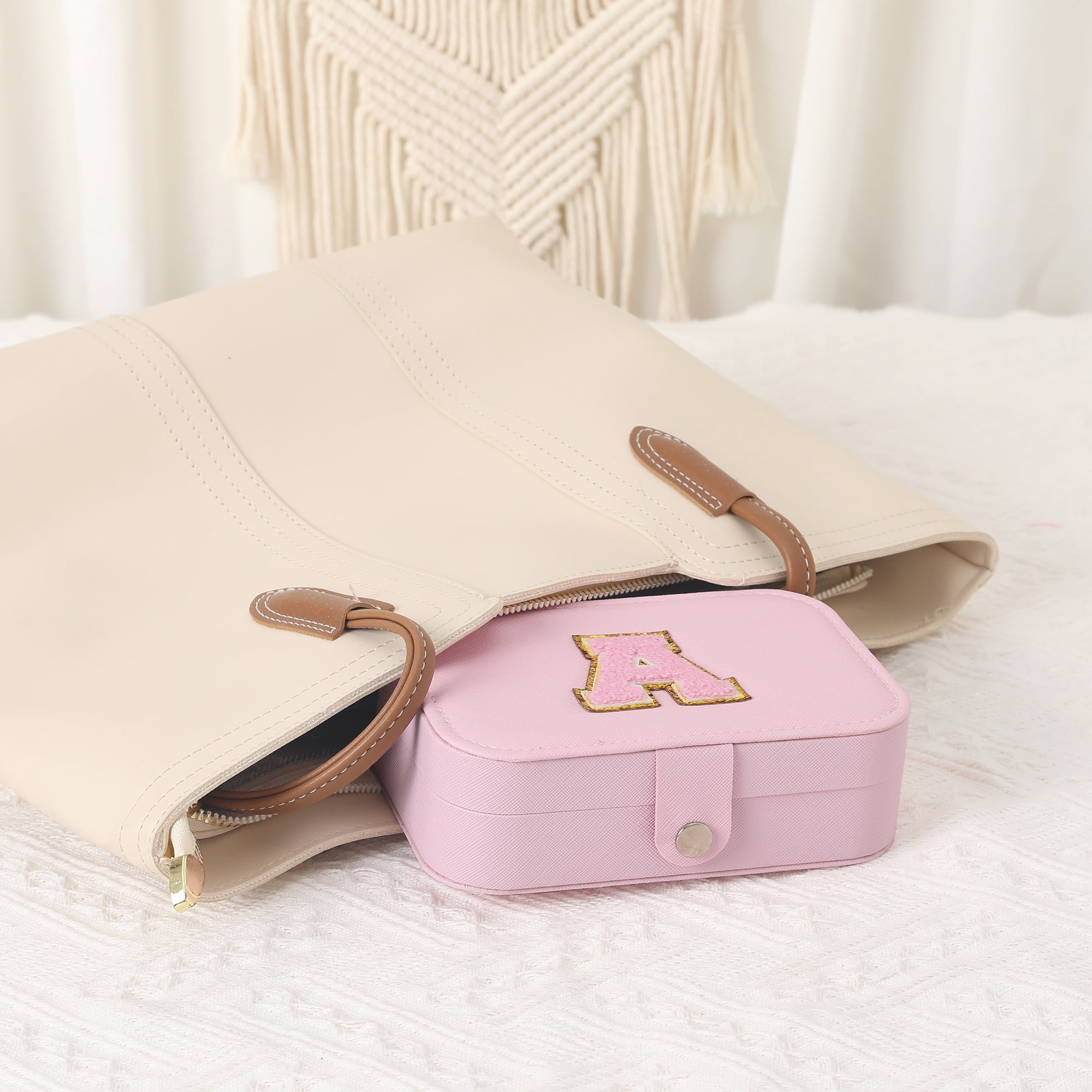 Unique Bargains PU Leather Jewelry Box for Women Pink Letter A