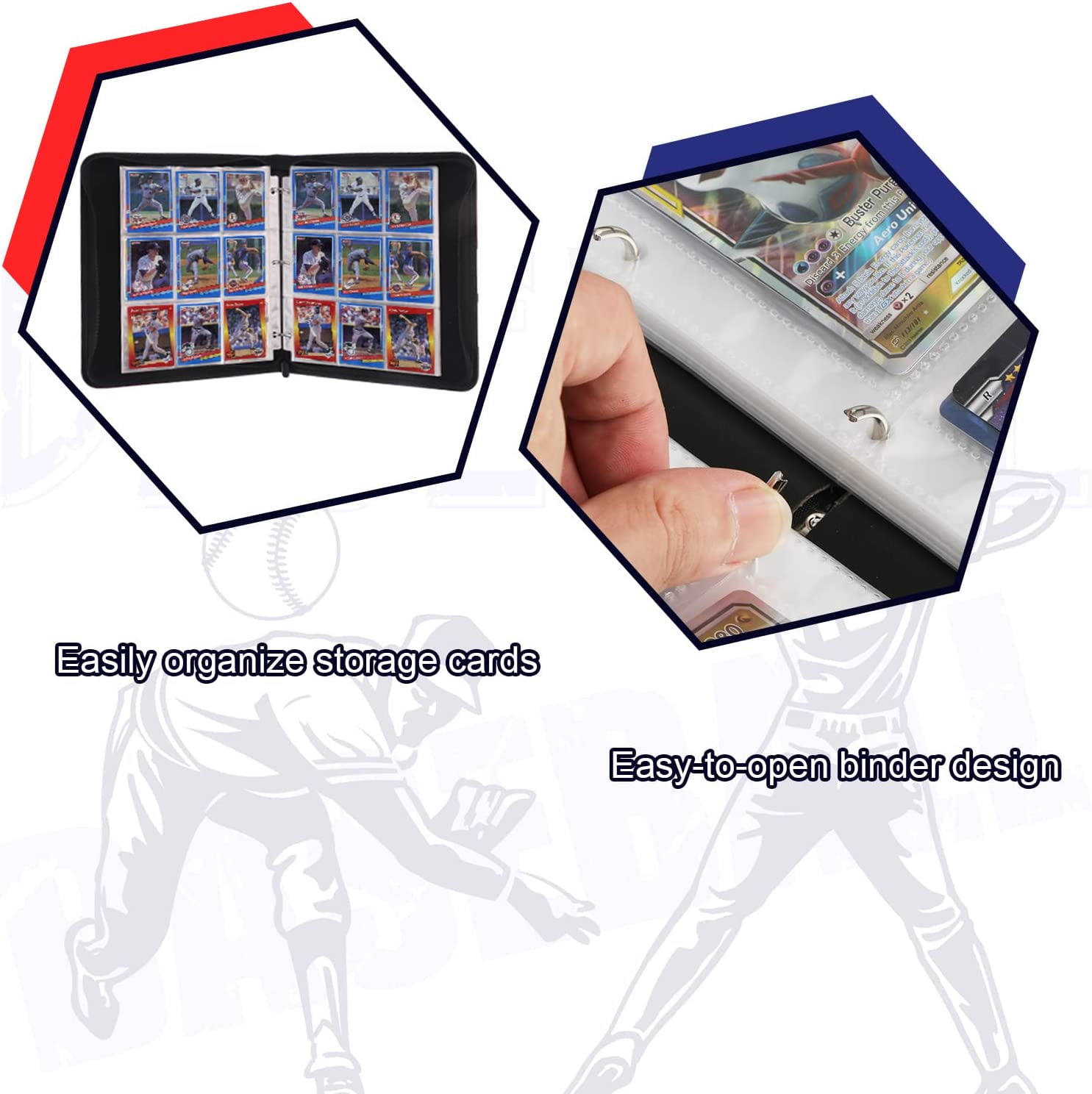 Clackibukvyz Card Binder 9 Pocket, Trading Card Binder for up to 900 Cards, Load Baseball Cards