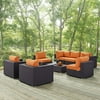 Modway Convene 8 Piece Outdoor Patio Sectional Set in Espresso Orange