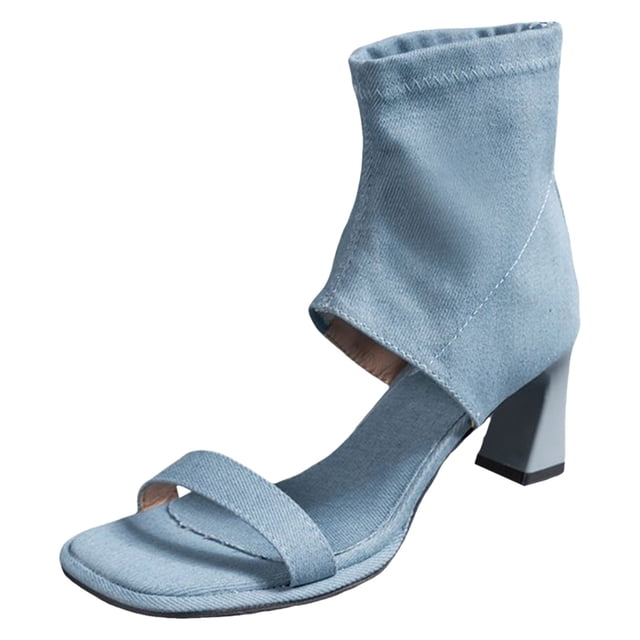 Sandales à Plateforme Compensée pour Femmes Adultes, Nouvelles Sandales d'Été à Bout Carré à Talon Haut pour Femmes, Sandales à Talon Aiguille Relevables, Sandale pour Femme (Bleu, 7)