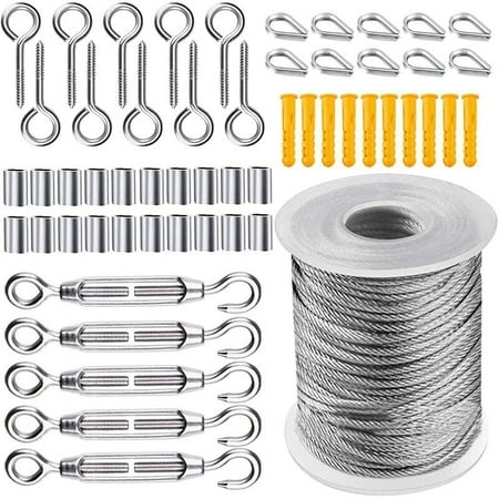 

Wire Rope Kit Steel Garden Tensioner Cable Stainless Steel Hanging Rope Kit 50m Nylon Coated Stainless Steel Cable for Clothesline Tent Rope 56 Pieces