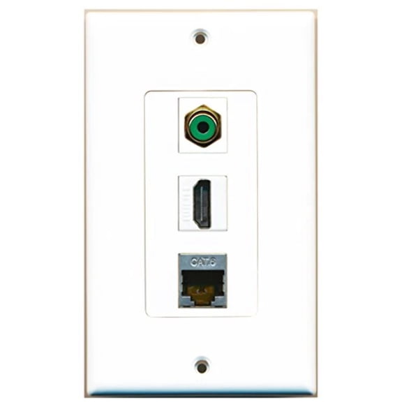 RiteAV - 1 Port HDMI and 1 Port RCA Green and 1 Port Shielded Cat6 Ethernet Decorative Wall Plate