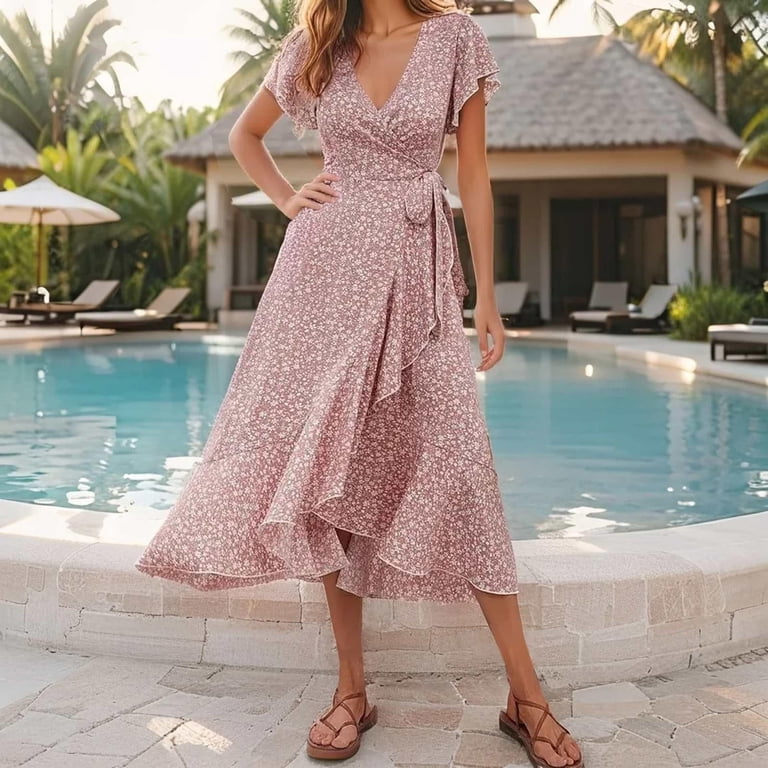 cute summer wrap dresses wrap dress brown Brown Linen Wrap Dress Handmade Vintage Summer Style 5761 Brown / XS