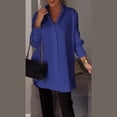 thumbnail image 2 of WTXUE Dress Shirts Long Sleeve, Notch Neck Shirts for WomenButton Down Dress Shirt Collared Blouse Tunics Cotton Solid, Linen Shirts | Workwear for Women'S Plus Blue S, 2 of 4