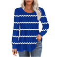thumbnail image 2 of RXIRUCGD Hauts Décontractés Mode pour Femmes Col Rond Plissé Rayé Manches Longues, Bleu, Taille: 2TG, 2 of 5