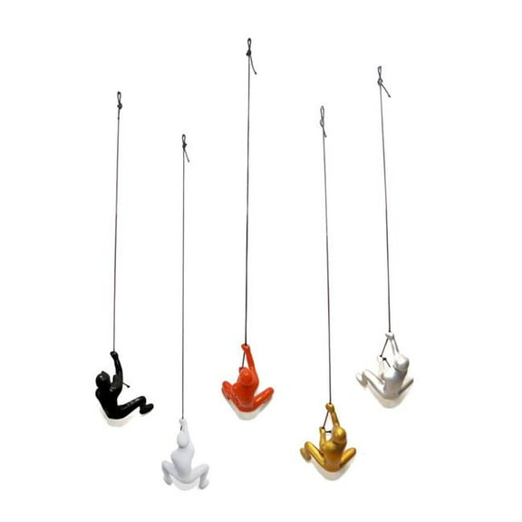 HomeRoots 544461 Black Gold, Orange Silver & White Resin Climbing Man Hanging Dimensional Sculpture - Set of 5