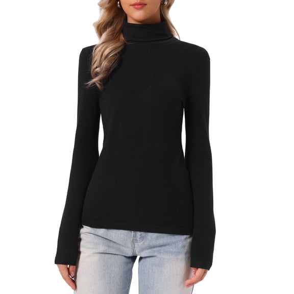 INSPIRE CHIC Turtleneck Sweater for Women's Long Sleeve Basic Casual Knit Slim Pullover Tops XS Black