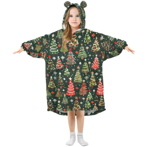 joogoo Wearable Blanket Hoodie for Christmas Trees Green Oversized Sherpa Hooded 3-14 YR M