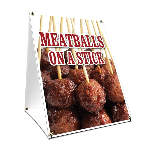 A-frame Sidewalk Meatballs On A Stick Sign With Graphics On Each Side | 24" X 36" Print Size