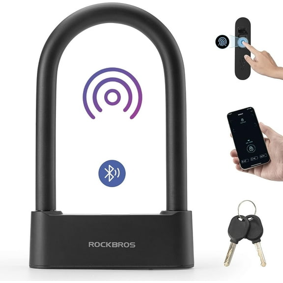 Rockbros Heavy Duty Smart Remote Bike U Lock Fingerprint Bicycle Locks, Black