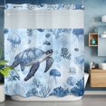 thumbnail image 6 of Coastal Blue No Hook Shower Curtain with Snap in Liner, Sea Turtles Jellyfish Corals Summer Marine Life Waterproof Shower Curtains with See Through Top Window Liner for Bathroom, 72x72 Inches, 6 of 9