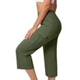 thumbnail image 4 of cocolona Women's Summer High Waist Cargo Capri Pants Casual Solid Color Stretch Loose Workout Yoga Cropped Pants with Pocket, 4 of 5