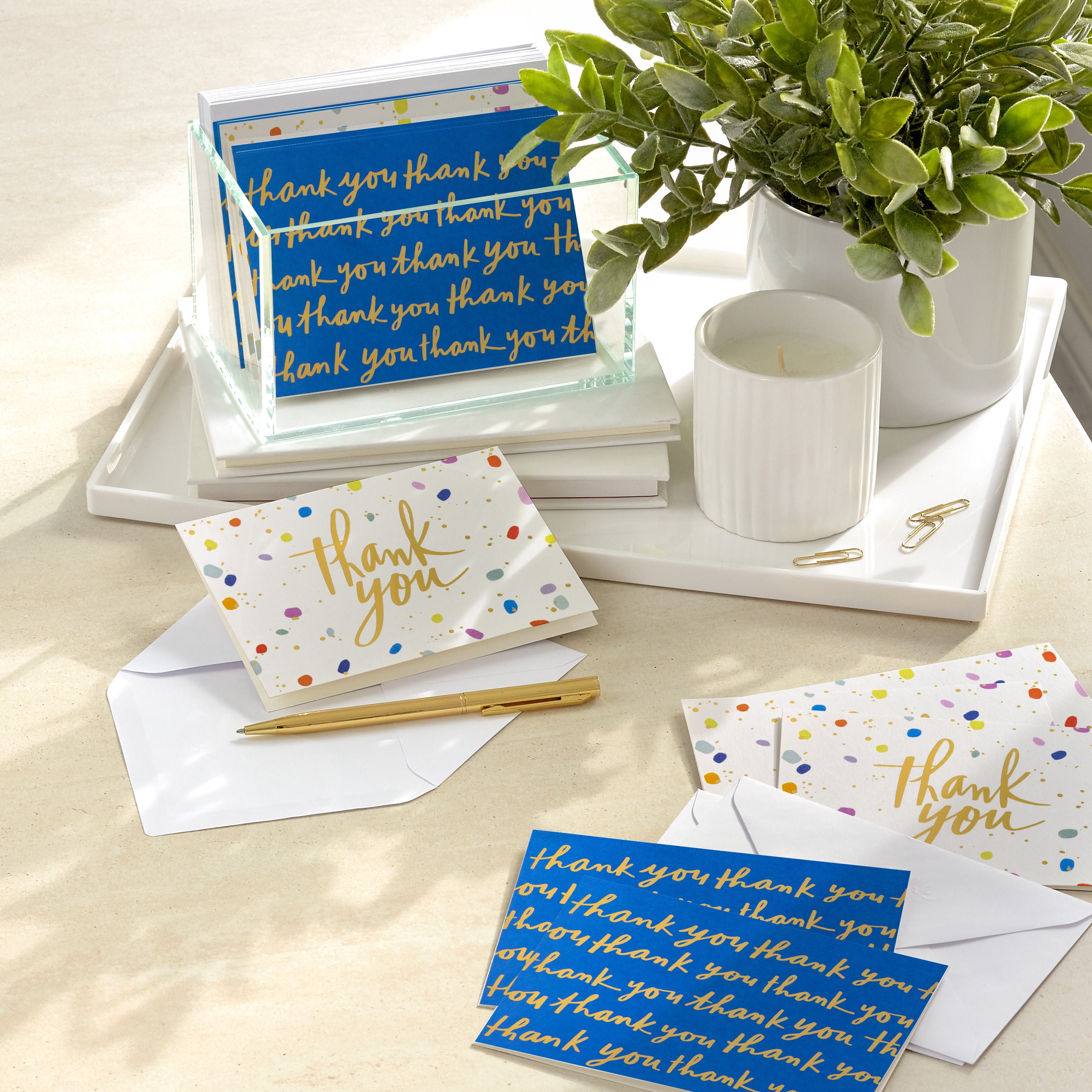 Hallmark Blank Thank You Notes (Playful Blue and Polka Dot), Pack of 50