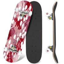 31'' Complete Skateboard 7 Layer Canadian Maple Double Kick Deck Skateboards Colorful abstract flower red Skate Board for Beginner Adult Gifts