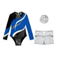 thumbnail image 5 of YONGHS Kids Girls Rhinestone Gymnastic Dance Leotard Tumbling Bodysuit with Shorts Scrunchies Set Royal Blue 12, 5 of 7