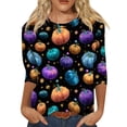 thumbnail image 2 of Women's Halloween Pumpkin Tops 3/4 Sleeve Tops Funny Graphic Tees Fall Crew Neck Loose Fit Vintage Halloween T-Shirts, 2 of 7