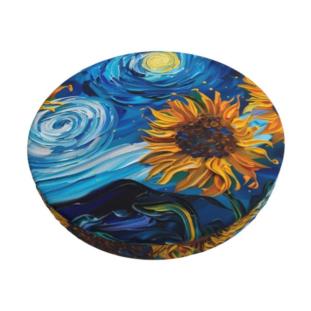 Balery Starry Night Sunflower Field Fundas de asiento para taburete de bar redondo de tela de terciopelo ajustables que protegen de arañazos y manchas para sillas de 14 a 17 pulgadas.-12 inch
