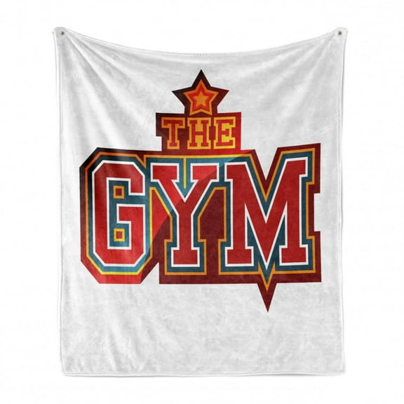 Fitness Soft Flannel Fleece Throw Blanket, Vibrant the Gym Sign with Star Workout Bodybuilding Exercise, Cozy Plush for Indoor and Outdoor Use, 50" x 70", Red Petrol Blue Orange, by Ambesonne