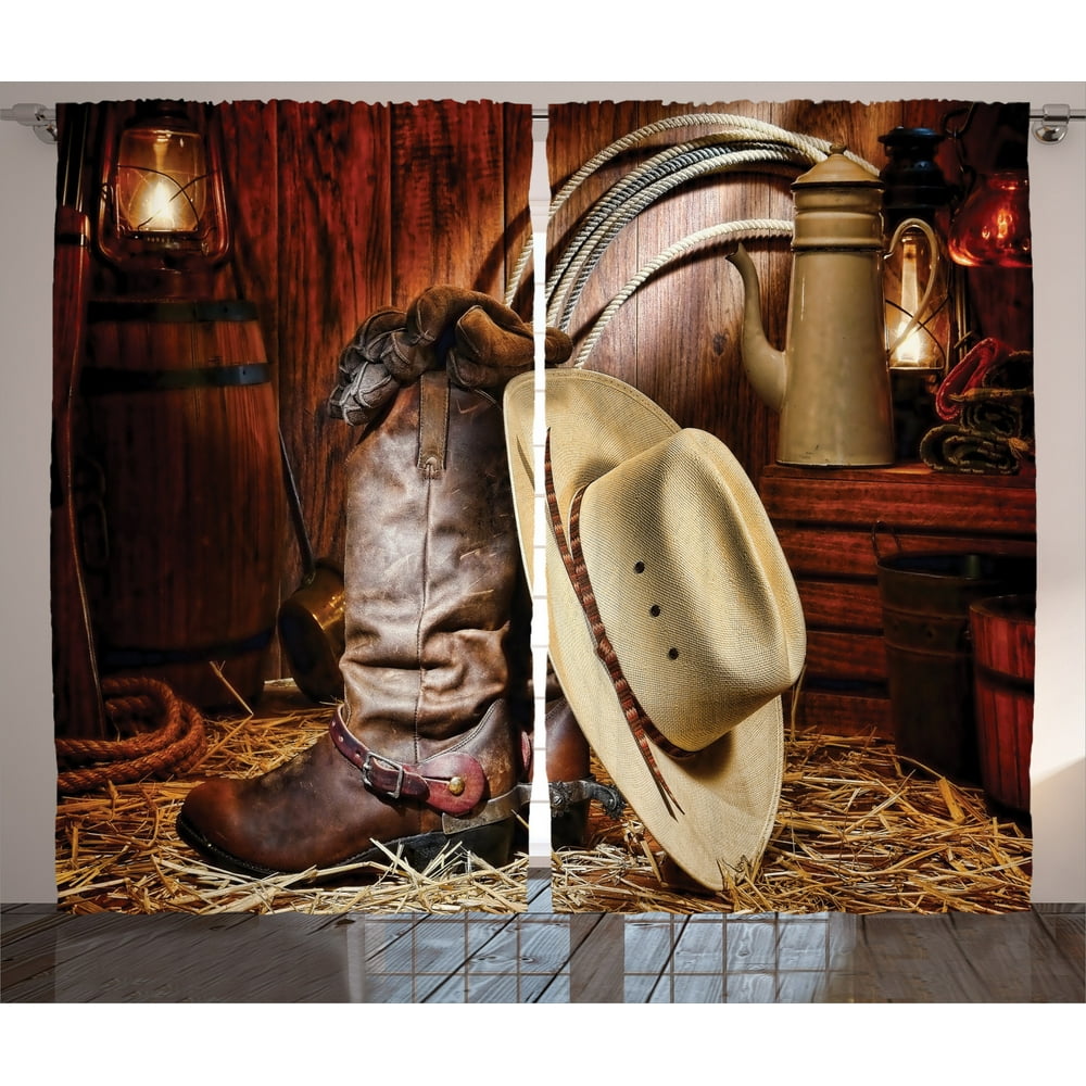 Western Decor Curtains 2 Panels Set, Authentic American West Rodeo