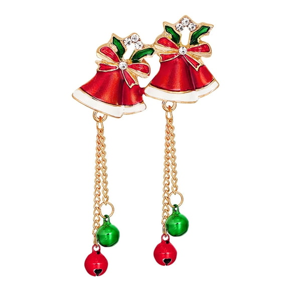 Gyn&Joy Mistletoe Bowknot Bells Red, Rhinestones Christmas Pins & Brooches