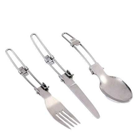 

Thinsont 3pcs Folding Fork Spoon Set Foldable Picnic Dinnerware Stainless Outdoor Travel Camping Tableware