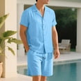 thumbnail image 2 of ShomPort Men's Casual Sleepwear Knitted Ribbed Turn Down Button Shirt Drawstring Breathable Shorts Solid Color Comfy Nightwear Set, 2 of 8