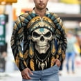 thumbnail image 2 of Indian Style Skull Men's Sweater Sports POLO Shirt Zip Pullover Mens Athletic Long Sleeve Sweatshirt Mock Neck for Men, 2 of 7