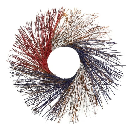 Nearly Natural W1214 24 in. Americana Twig Wreath, Red, White & Blue
