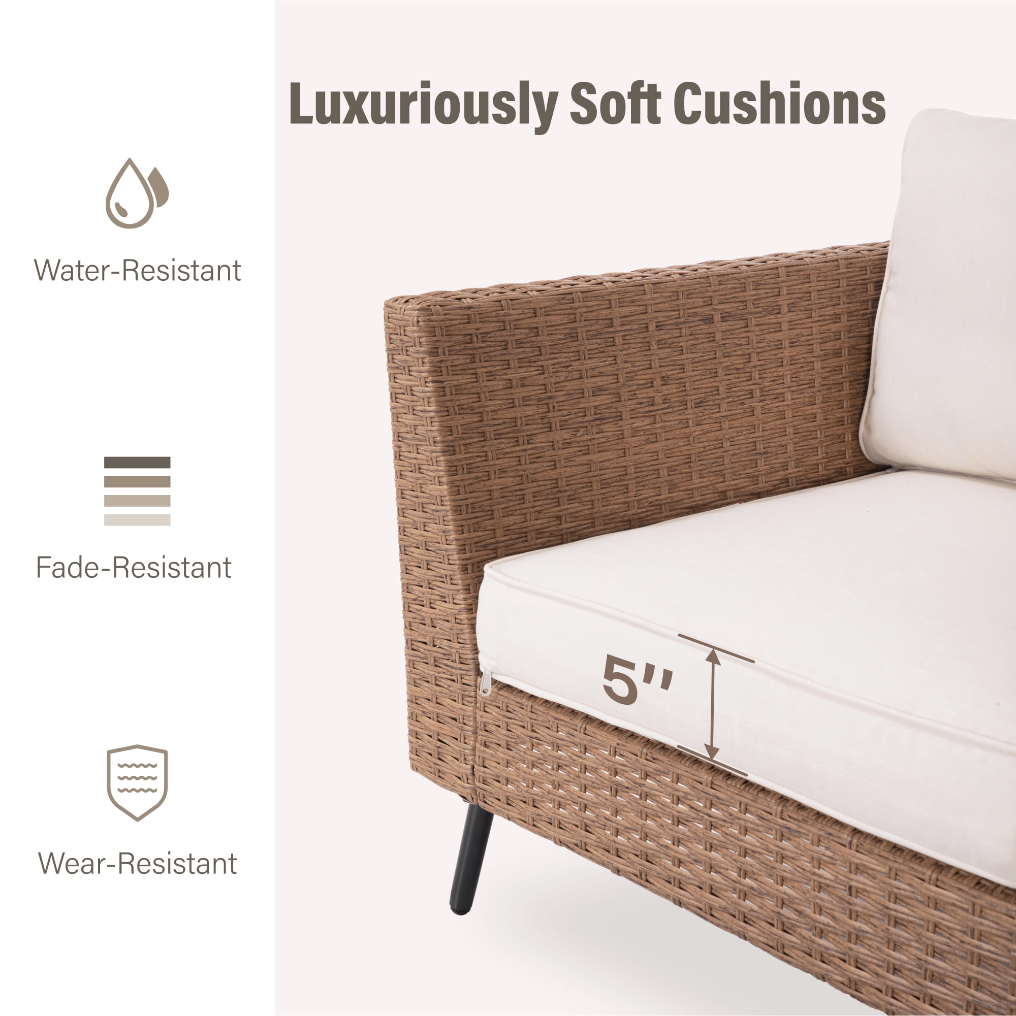 LAUSAINT HOME 8 Pieces Outdoor Furniture Set, Patio Rattan Wicker Sectionals with 6 Chairs and 2 Ottomans, Beige Cushions